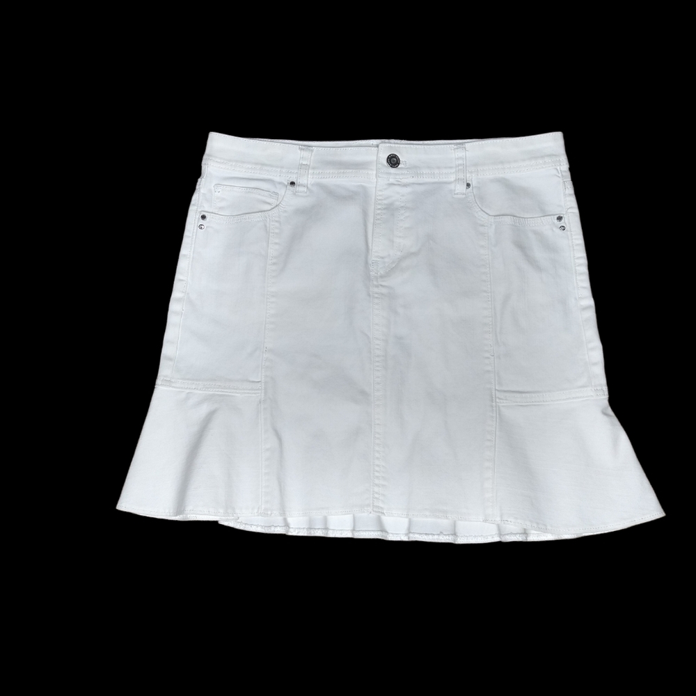 WHBM WHITE HOUSE BLACK MARKET WHITE COTTON JEANS STYLE SKIRT RUFFLE SIZE 8